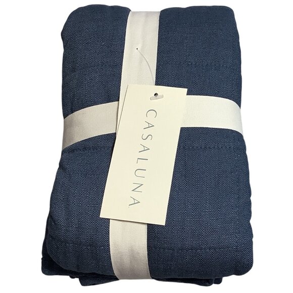 Casaluna Quilted Sham Heavyweight Linen Blend Navy Blue 26" x 26" - Picture 4 of 4